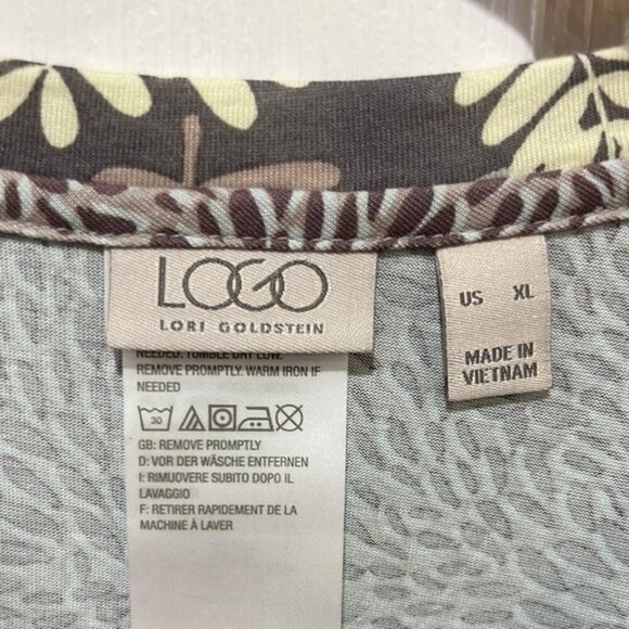 LOGO by Lori Goldstein brown leaf/animal print top - Picture 6 of 8